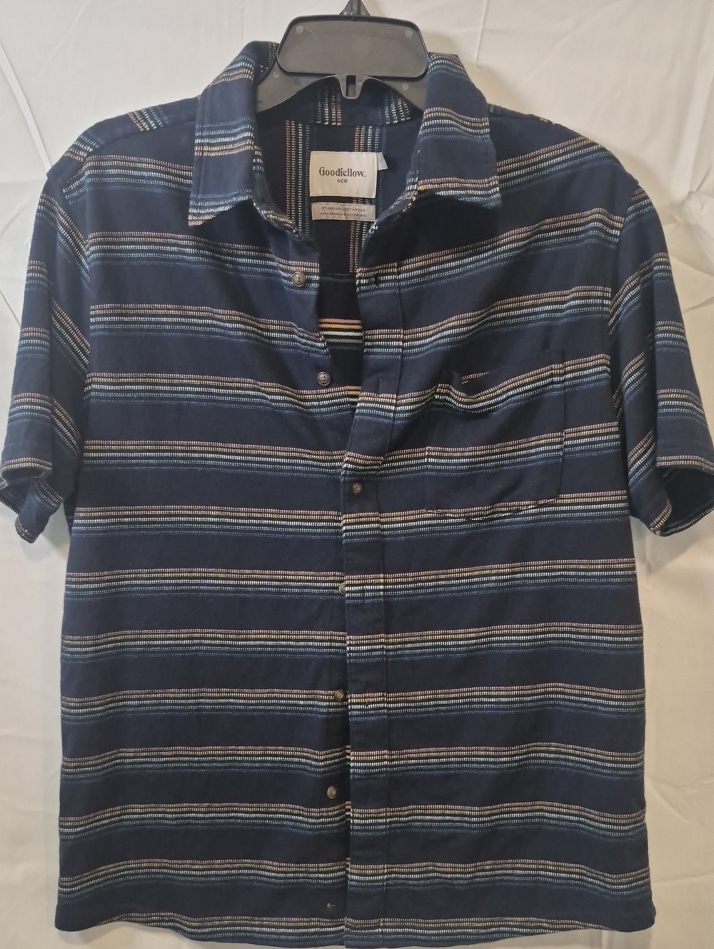 Goodfellow & Co Navy Short-Sleeve Striped Button-Down Shirt